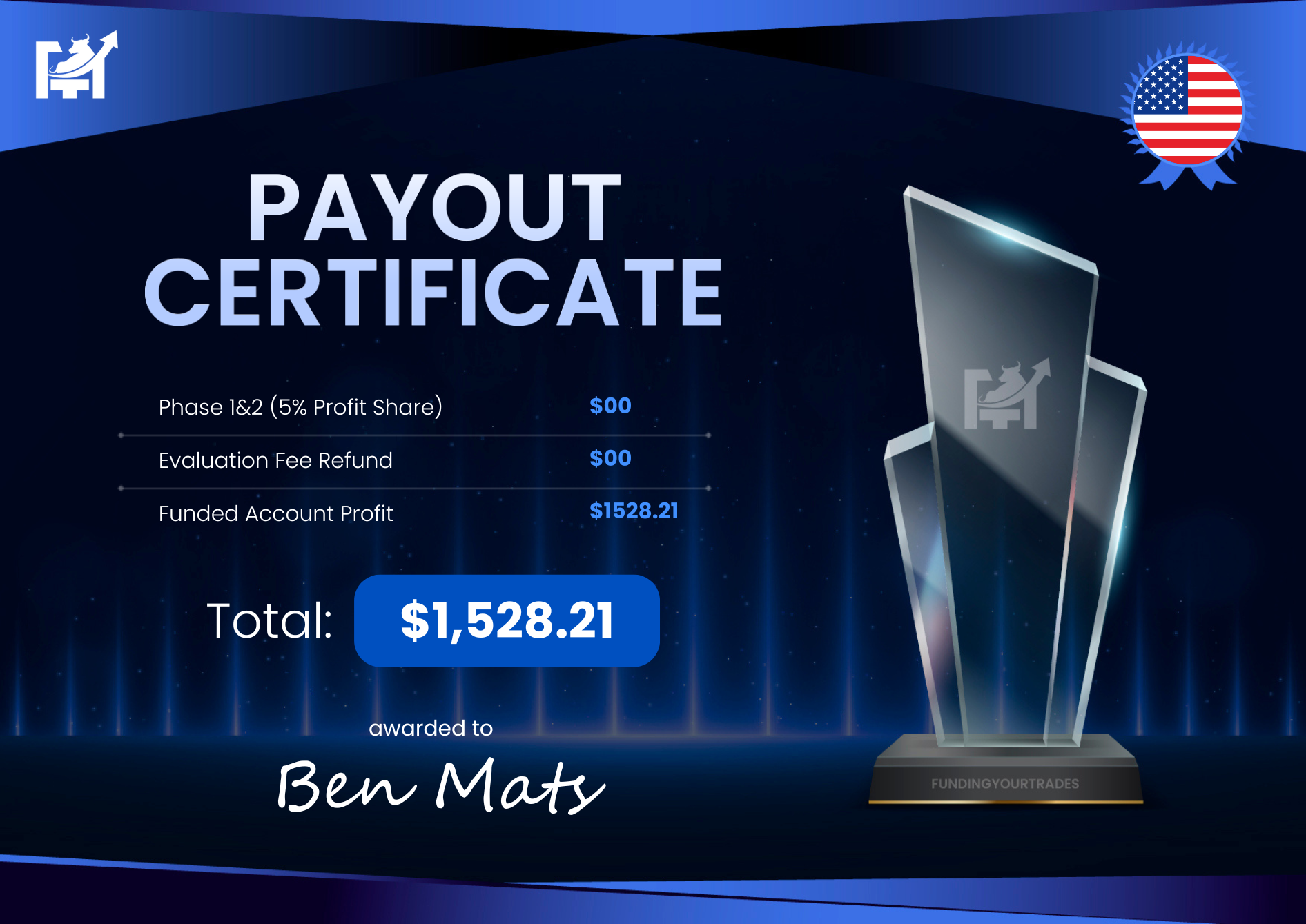 Payout Certificate – Ben Matz